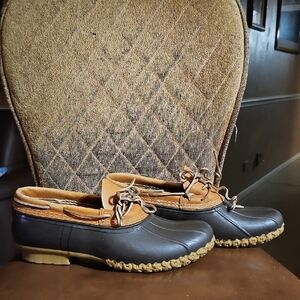 L.L. Bean Brown Rubber Leather Lace Up Low Top Gumshoe Duck Boots Shoes Moc